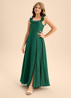 Azazie Callie Junior Emerald A-Line Ruched Chiffon Dress image2