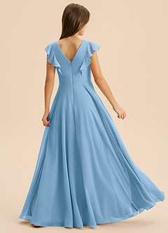 Azazie Anysa Junior Robe Trapèze en Mousseline de soie Rayé Acier Bleuté image2