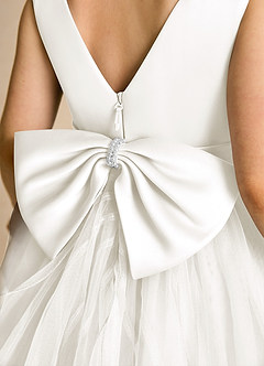 Azazie Pear Blumenmädchenkleider Ballkleid Schleifen Tüll Kleid Elfenbein image6
