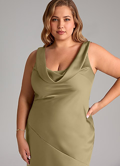 Azazie Rylina Bridesmaid Dresses Moss Green Mermaid Stretch Satin Dress image11