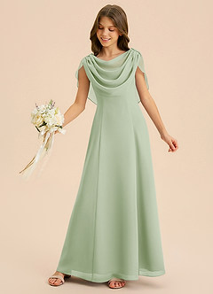 Azazie Lambie Junior Dusty Sage A-Line Pleated Chiffon Dress image6