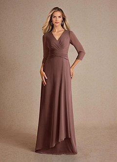 Azazie Mayfield Vestidos para mãe da noiva Vestido Café Expresso de Chiffon de Linha A com Plissado image1