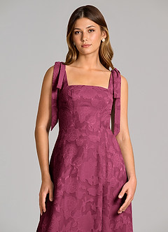 Azazie Debra Bridesmaid Dresses Mulberry A-Line with Pockets Floral Burnout Dress image6