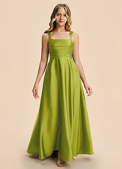 Azazie Azaria Junior Lemongrass A-Line Pleated Stretch Satin Dress image5