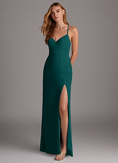 Azazie Manila Bridesmaid Dresses Peacock Sheath V-Neck Chiffon Dress image3
