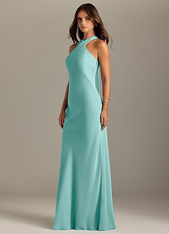 Azazie Doretta Bridesmaid Dresses Aqua Mermaid Pleated Chiffon Dress image4