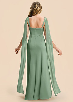 Azazie Chelsea Junior Matcha Sheath Pleated Stretch Satin Dress image2