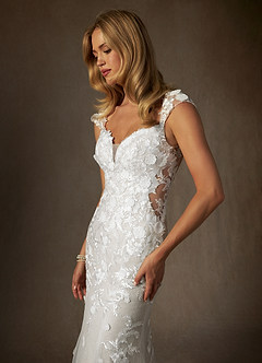 Azazie Salina Abiti da Sposa Abito Sirena in Tulle con Scollo a Cuore e Paillettes Bianco Diamante image5
