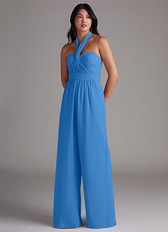 Azazie Lamara Robes de demoiselle d'honneur Combinaison Convertible en Mousseline de soie Épaule décolletée Geai Bleu image8