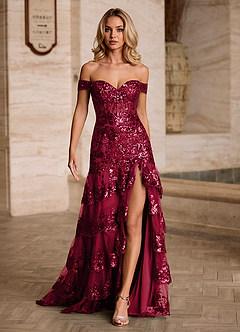 Jenna Red Ruffled Glitter Mermaid Prom Dress image4