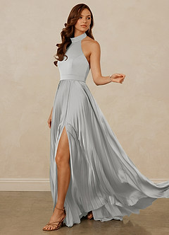 Christian Siriano Bridal for Azazie 1007 Brautjungfernkleider A-Linie Plissee Stretch-Satin Kleid Silber image5