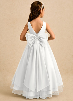 Azazie Seraphina Blumenmädchenkleider A-Linie Plissee Tüll Kleid Weiß image2