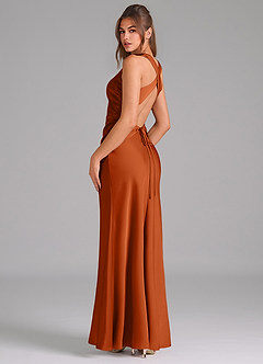 Azazie Evadne Brautjungfernkleider A-Linie Plissee Stretch-Satin Kleid Gebranntes Orange image5
