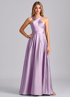 Azazie Dixie Bridesmaid Dresses Frosted Lilac A-Line Pleated Stretch Satin Dress image3