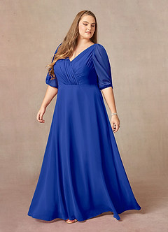Azazie Bronwyn vestidos de madre de la novia Vestido de Azul Real de Gasa de Corte En A con Cuello de pico fruncido image8