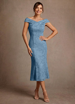 Azazie Keith 신부의 어머니 드레스 쉬스 주름진 플로럴 번아웃 티 길이 드레스 image1