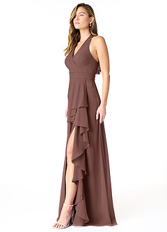 Azazie Aviv Bridesmaid Dresses Espresso A-Line Pleated Chiffon Dress image3