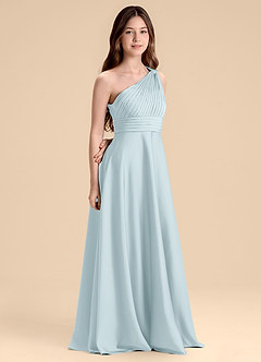 Azazie Charlize Junior Mist A-Line Pleated Stretch Satin Dress image3