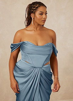 Christian Siriano Bridal for Azazie 1016 Bridesmaid Dresses Off Shoulder Stretch Satin and Chantilly Lace Two Piece image14