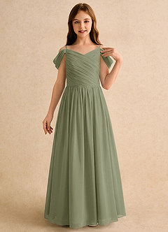 Azazie Chelo Girls Formal Jurken voor bloemenmeisjes A-Lijn Jurk van Chiffon Geplooid Pistache image5