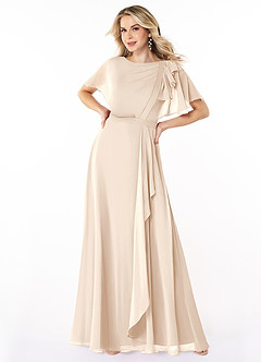 Azazie Aaliyah Modest Bridesmaid Dresses A-Line Scoop Pleated Chiffon Floor-Length Dress image1