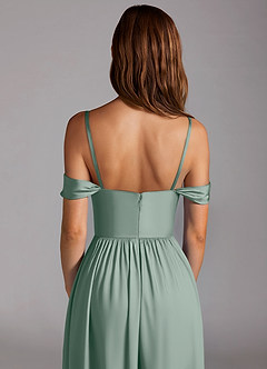 Azazie Calianna Abiti da Damigella Abito Convertibile A-Line in Raso Elasticizzato a Spalla Scoperta Salvia Argentata image5