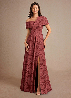 Azazie Milton Mother of the Bride Dresses Terracotta A-Line Pleated Floral Burnout Dress image4