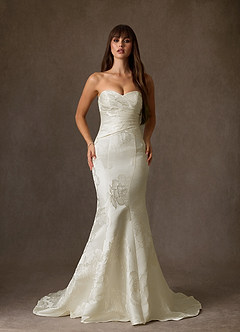 Azazie Nita Abiti da Sposa Abito Sirena in Jacquard Floreale Senza Cinturino Crema image4