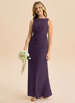 Azazie Floris Junior Robe Trapèze en Mousseline de soie Plissée Prune image1