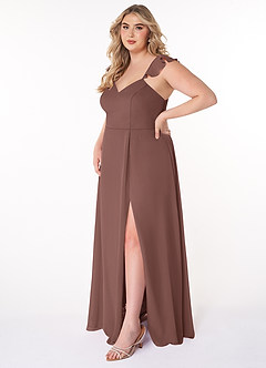 Azazie Everett Bridesmaid Dresses Espresso A-Line V-neck Ruched Chiffon Dress image8