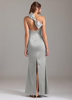 Azazie Arleth Bridesmaid Dresses Silver A-Line One Shoulder Stretch Satin Dress image5
