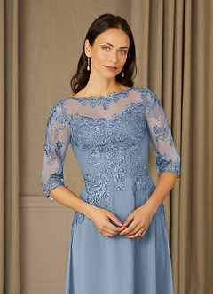 Azazie Dorella vestidos de madre de la novia Vestido de Azul Polvoriento de Gasa de Corte En A con Encaje image5