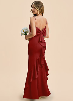 Azazie Lioren Junior Pomegranate Sheath Bow Stretch Satin Dress image4