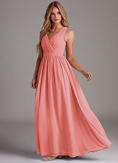 Azazie Kingsley Bridesmaid Dresses Coral A-Line Lace Chiffon Dress image4