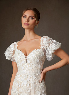 Azazie Vivienne Bröllopsklänningar Klä av A-Linje i Spets Söt hjärta Diamant Vit Champagne image8