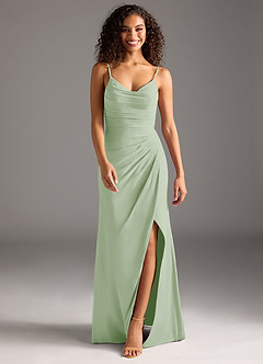 Azazie Deandra Robes de demoiselle d'honneur Robe Sirène en Mousseline de soie Plissée Vert Sauge image5