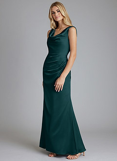 Azazie Tallie Bridesmaid Dresses Pine Mermaid Pleated Stretch Satin Dress image2