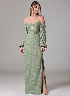 Azazie Lainie Bridesmaid Dresses Agave Sheath Long Sleeve Floral Burnout Dress image3