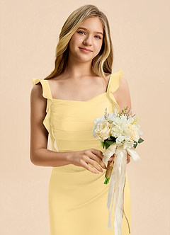 Azazie Jessamine Junior Butter A-Line Ruched Stretch Satin Dress image8
