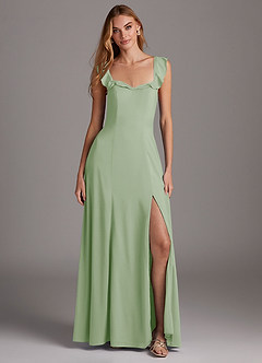 Azazie Arela Final Sale Dusty Sage A-Line Ruched Stretch Chiffon Dress image1