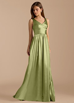 Azazie Keyla Bridesmaid Dresses Pistachio A-Line Pleated Metallic Satin Dress image4