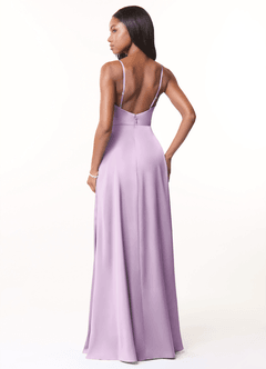 Azazie Brielle Bridesmaid Dresses Frosted Lilac A-Line Cowl Spaghetti Straps Stretch Satin Dress image2