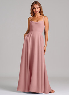 Azazie Elle Robes de demoiselle d'honneur Robe Trapèze en Mousseline de soie Plissée Rose Poussiéreuse image1