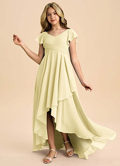 Azazie Caria Junior Lemon Sorbet A-Line Pleated Chiffon Dress image1