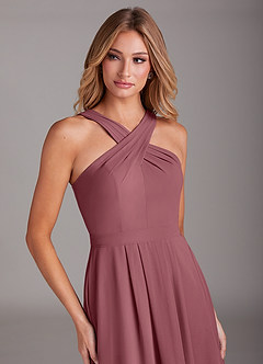 Azazie Dixie Bridesmaid Dresses Desert Rose A-Line Halter Pleated Chiffon Dress image5