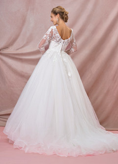 Azazie Freya Wedding Dresses A-Line Sequins Tulle Chapel Train Dress image2