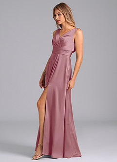 Azazie Karina Bridesmaid Dresses Vintage Mauve A-Line Pleated Stretch Satin Dress image3