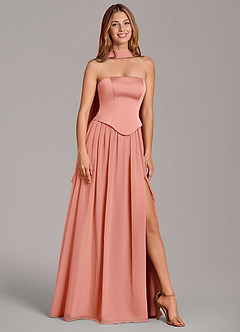 Azazie Cadence Suknie dla druhen Linia A Gorset Satyna elastyczna Do ziemi Sukienka image1