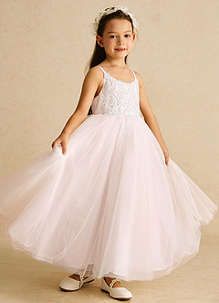 Azazie Buttercup Flower Girl Dresses Ivory Rose Petal A-Line Lace Tulle Dress image1