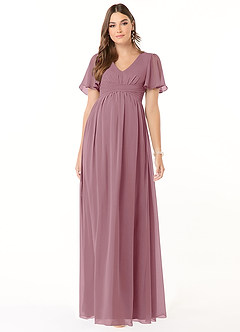 Azazie Verna Maternity Bridesmaid Dresses A-Line V-Neck Ruched Chiffon Floor-Length Dress image1